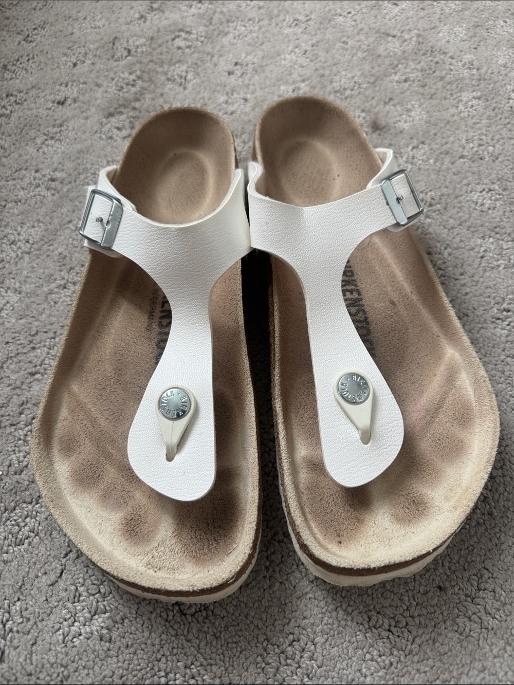Birkenstock White Gizeh Thong Sandals with Buckle